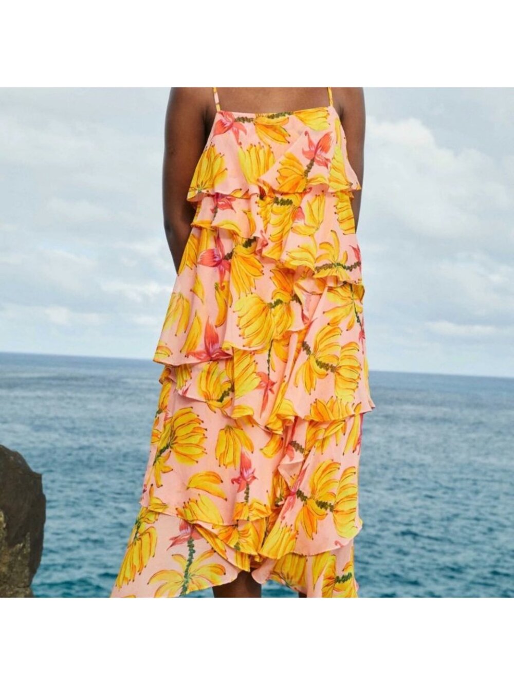 Farm Rio Banana Taste Tiered Midi Dress Size S - Picture 6 of 12